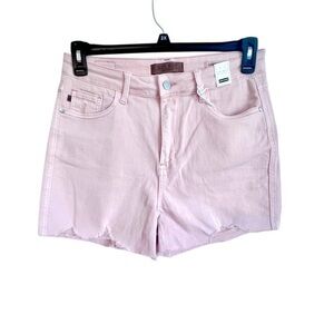 Judy Blue NWT High Waist Blush Pink‎ Distressed Denim Women’s Shorts Size Large